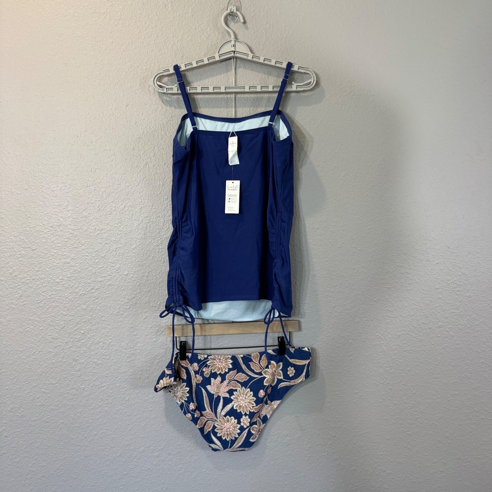 NWT Cupshe Women's Size XL Blue Ruched Tankini Floral Bikini Set DKA12D4E001UU - Picture 2 of 13
